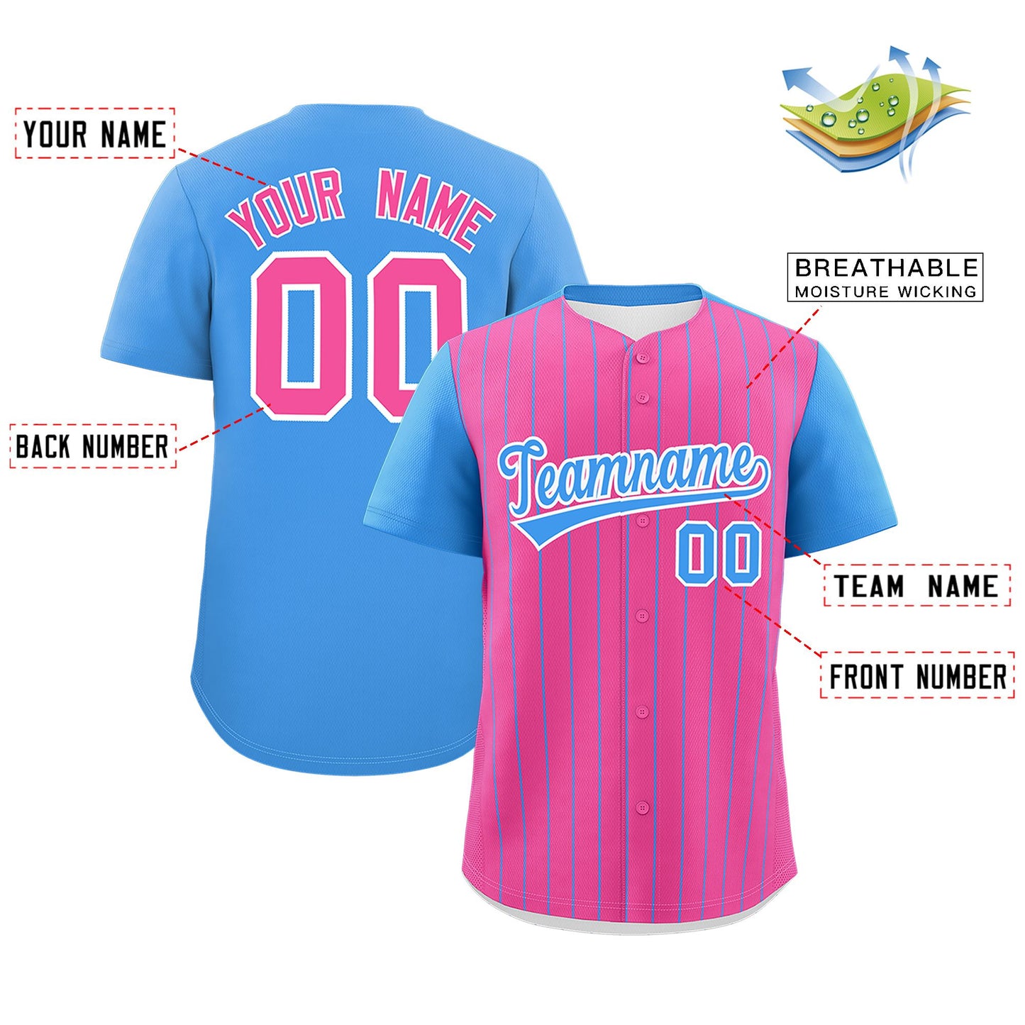 Custom Pink Powder Blue Pinstripe Personalized Two-Tone Authentic Baseball Jersey Limited