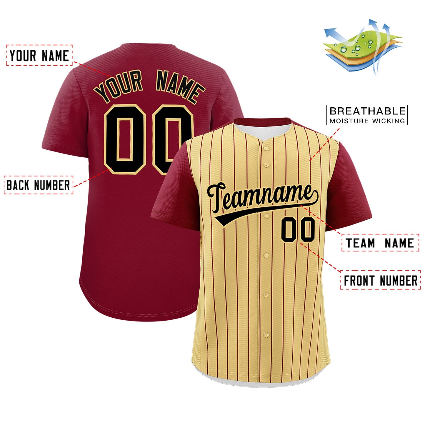Custom Khaki Crimson Pinstripe Personalized Two-Tone Authentic Baseball Jersey Limited
