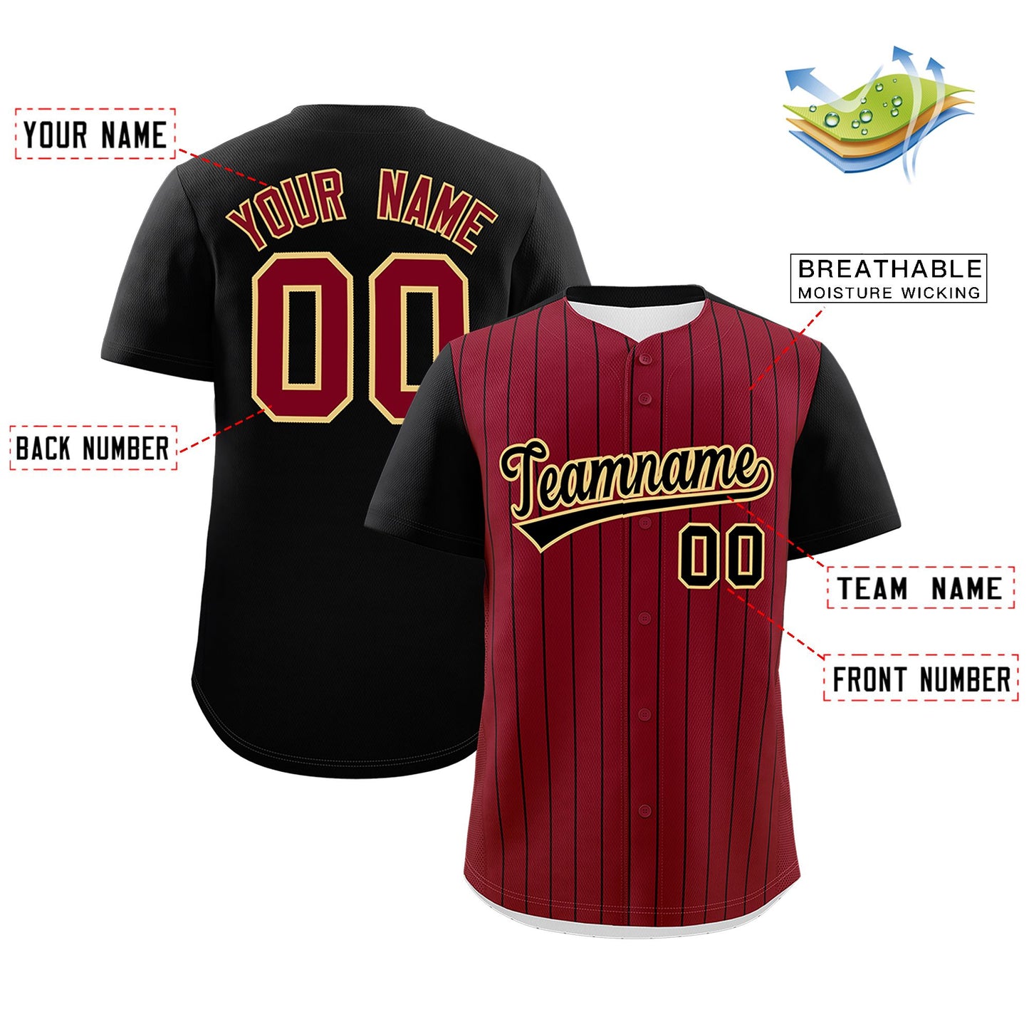 Custom Crimson Black Pinstripe Personalized Two-Tone Authentic Baseball Jersey Limited