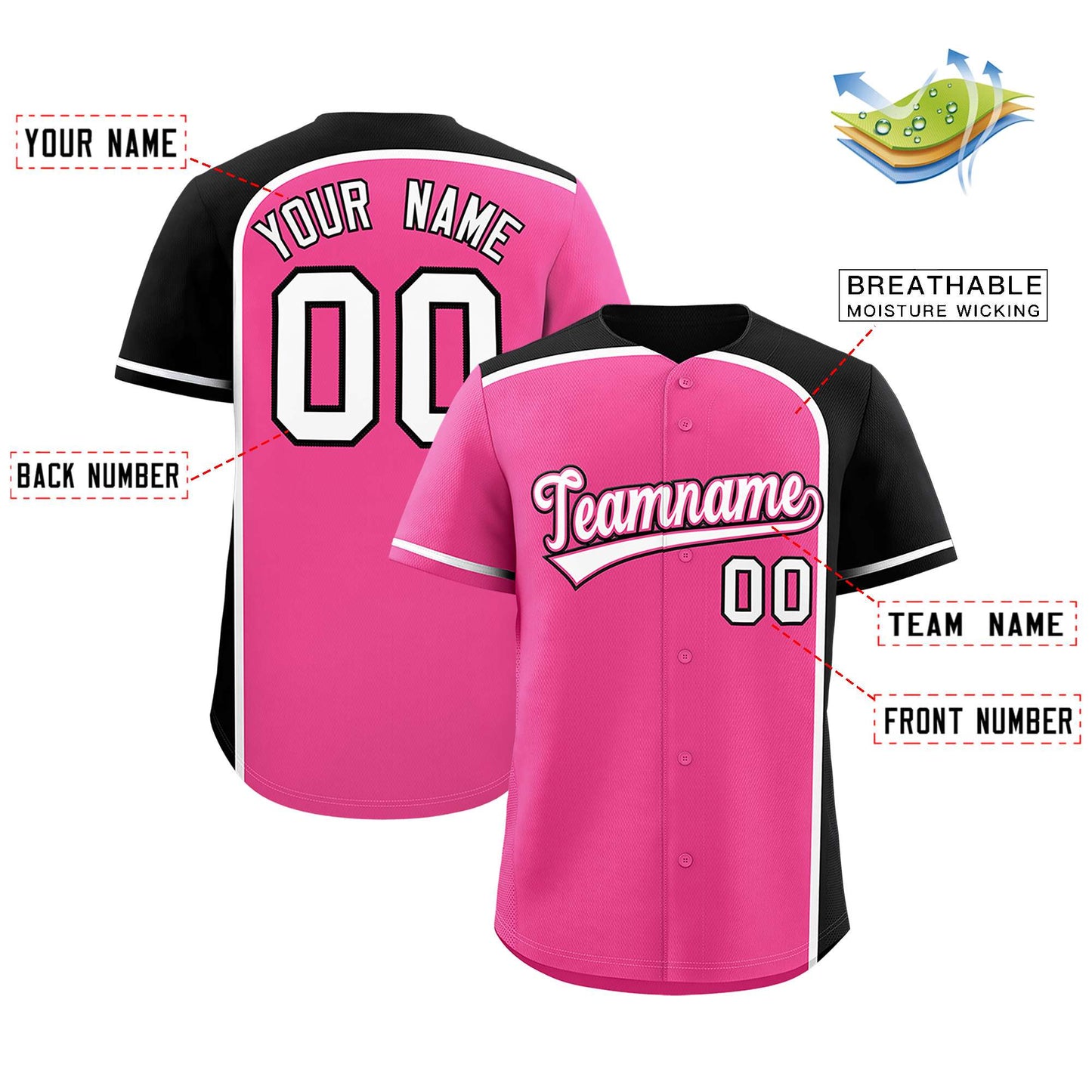 Custom Pink Black Personalized Color Block Authentic Baseball Jersey Limited