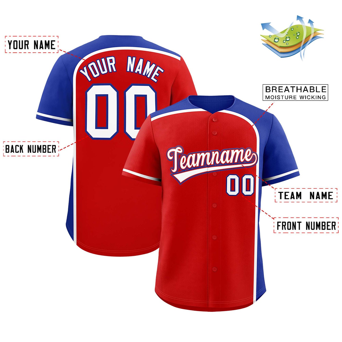 Custom Red Royal Personalized Color Block Authentic Baseball Jersey Limited