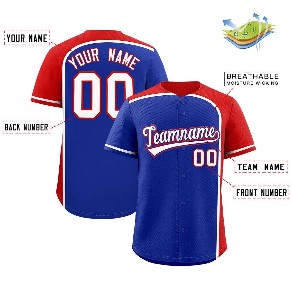 Custom Royal Red Personalized Color Block Authentic Baseball Jersey Limited
