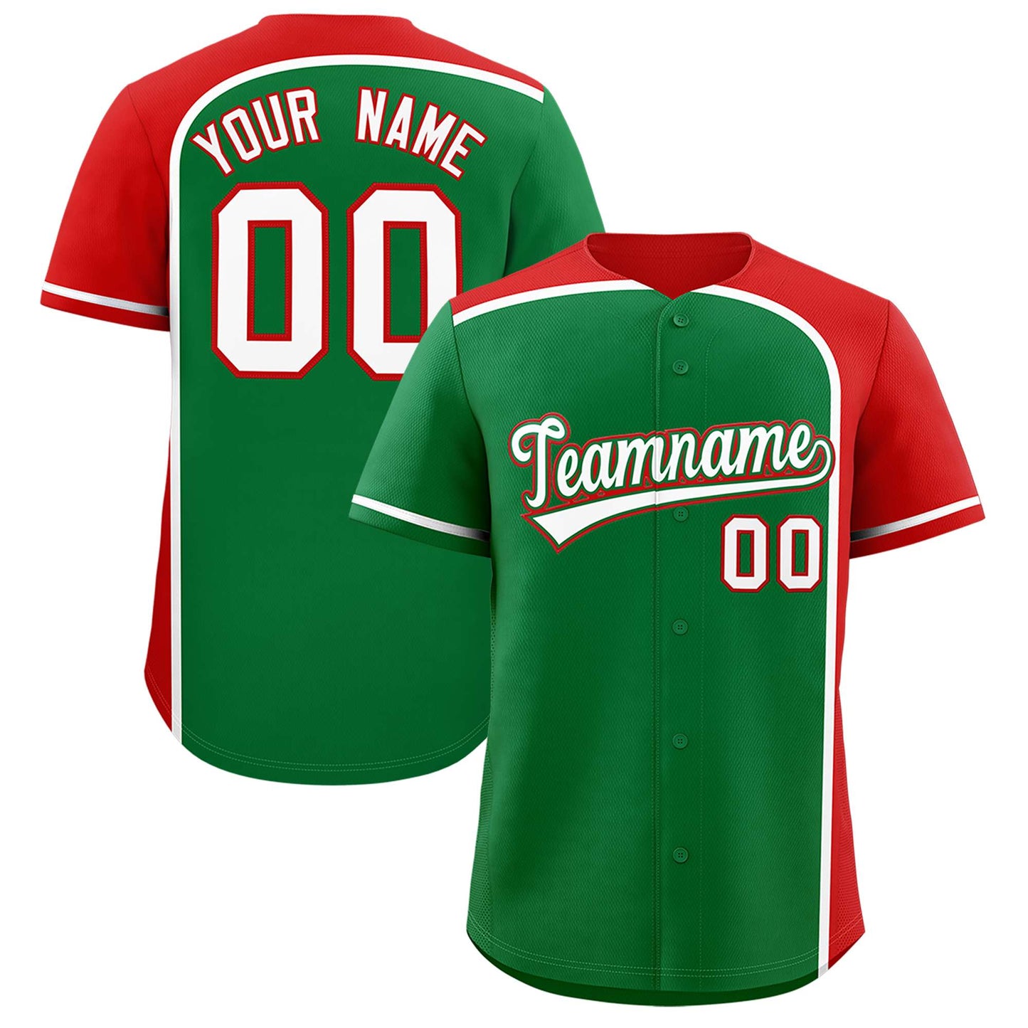 Custom Kelly Green Red Personalized Color Block Authentic Baseball jersey