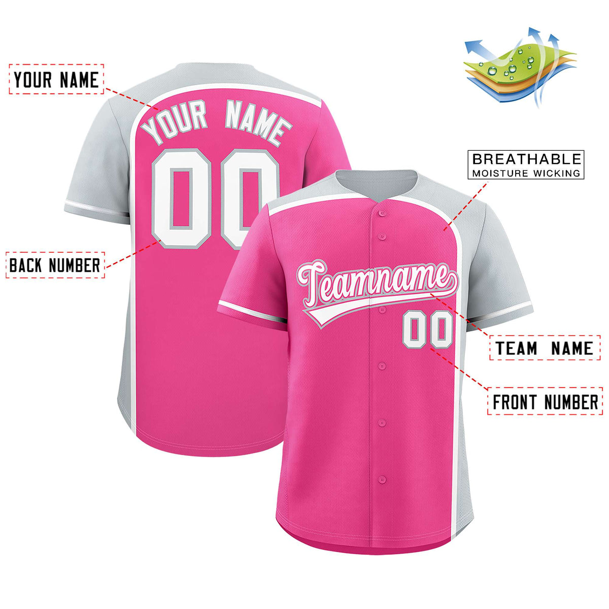Custom Pink Silver Personalized Color Block Authentic Baseball Jersey Limited