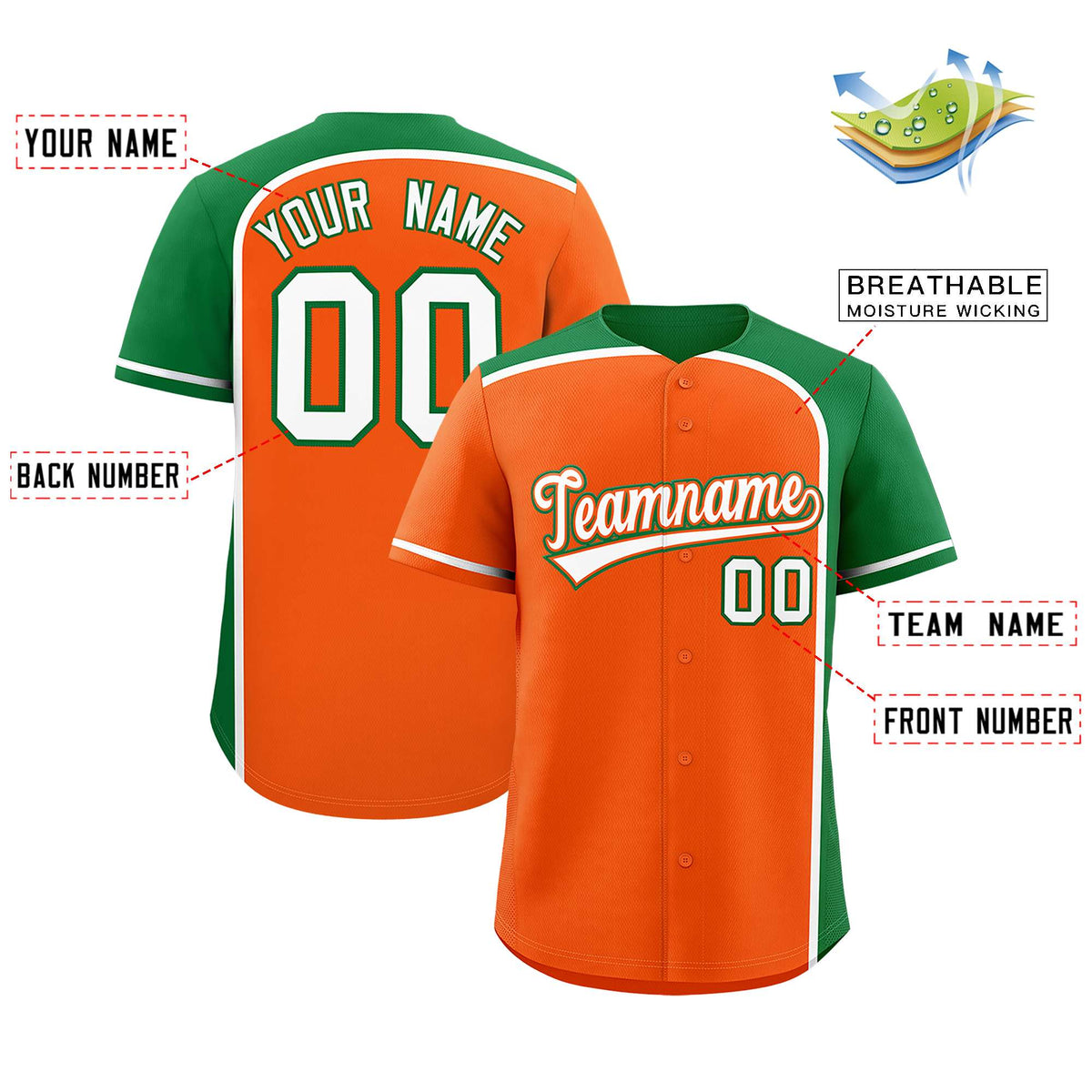 Custom Orange Kelly Green Personalized Color Block Authentic Baseball Jersey Limited