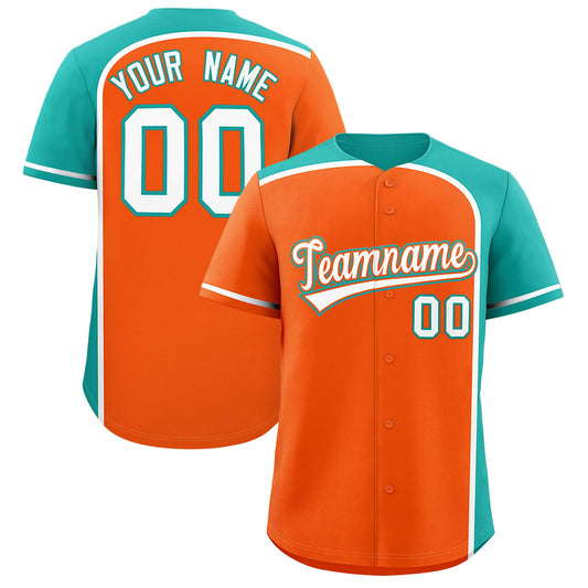 Custom Orange Aqua Personalized Color Block Authentic Baseball jersey