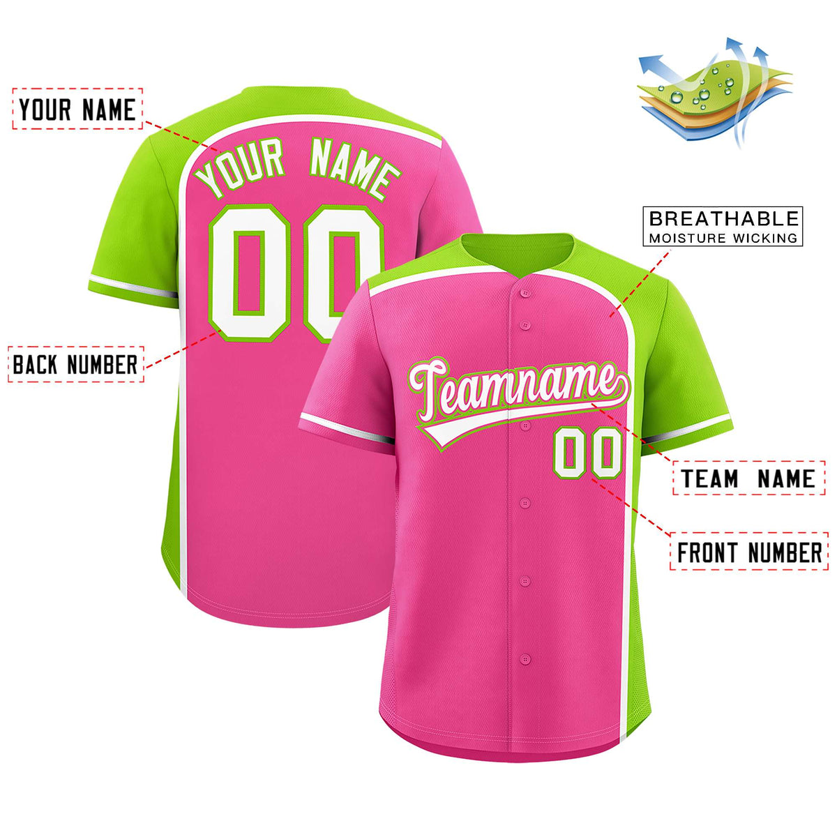 Custom Pink Neon Green Personalized Color Block Authentic Baseball Jersey Limited