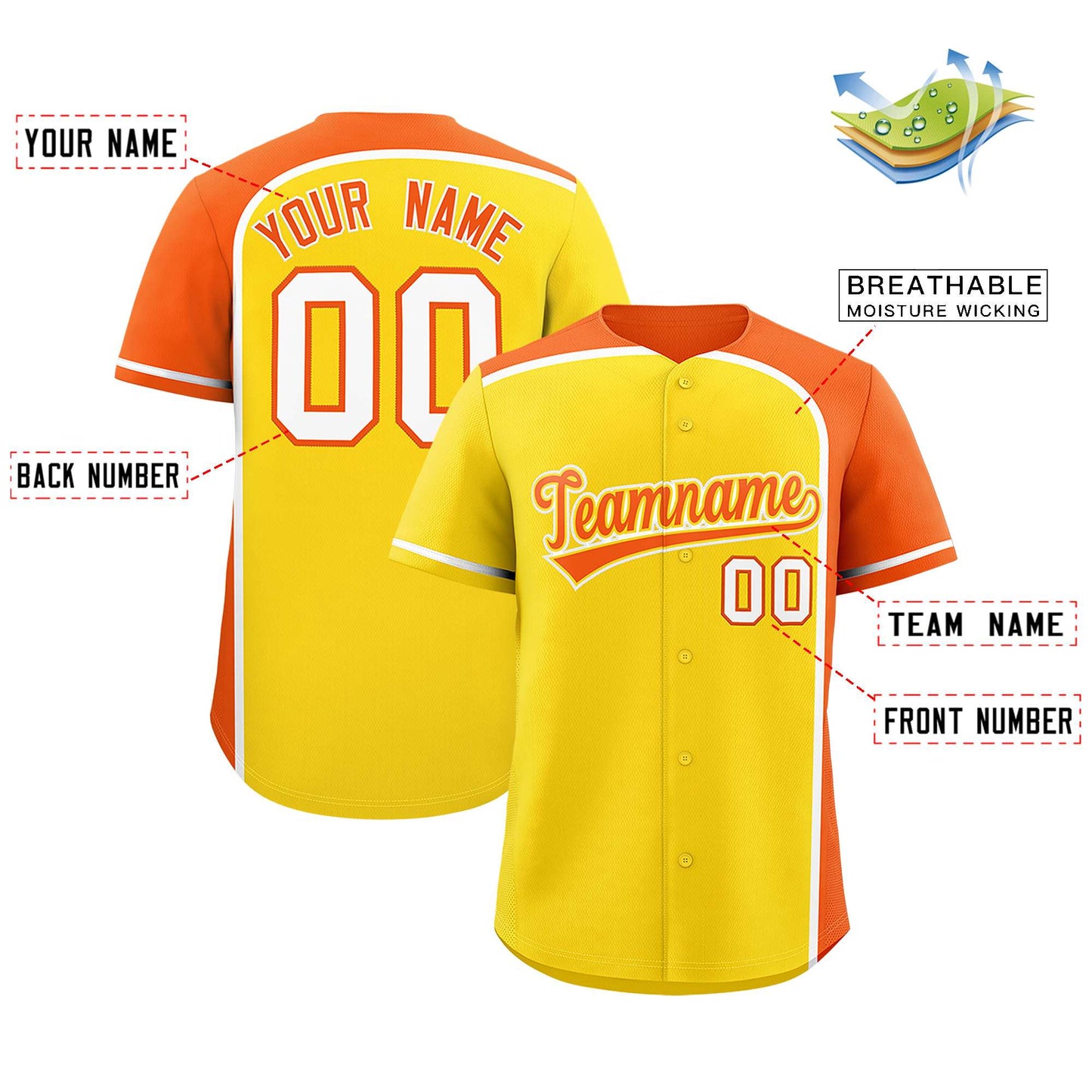 Custom Gold Orange Personalized Color Block Authentic Baseball Jersey Limited