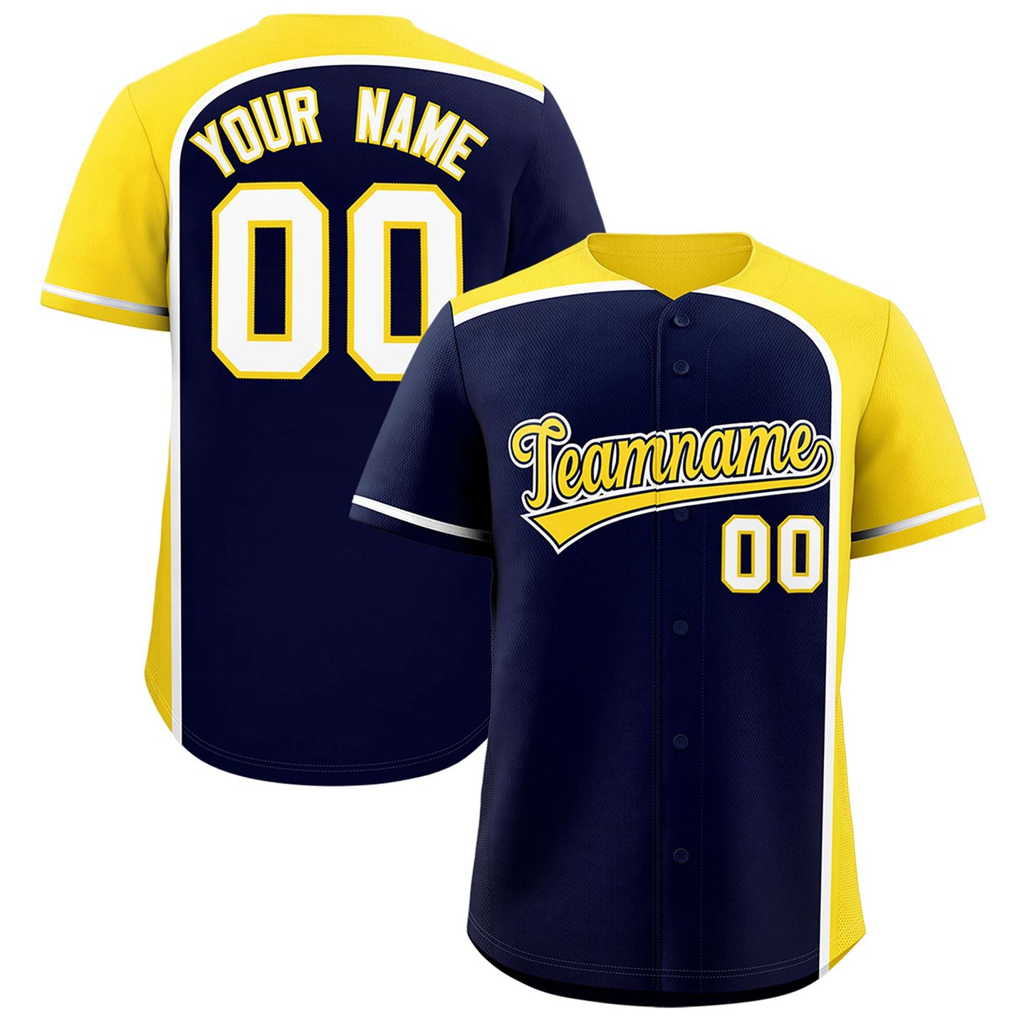Custom Navy Gold Personalized Color Block Authentic Baseball jersey
