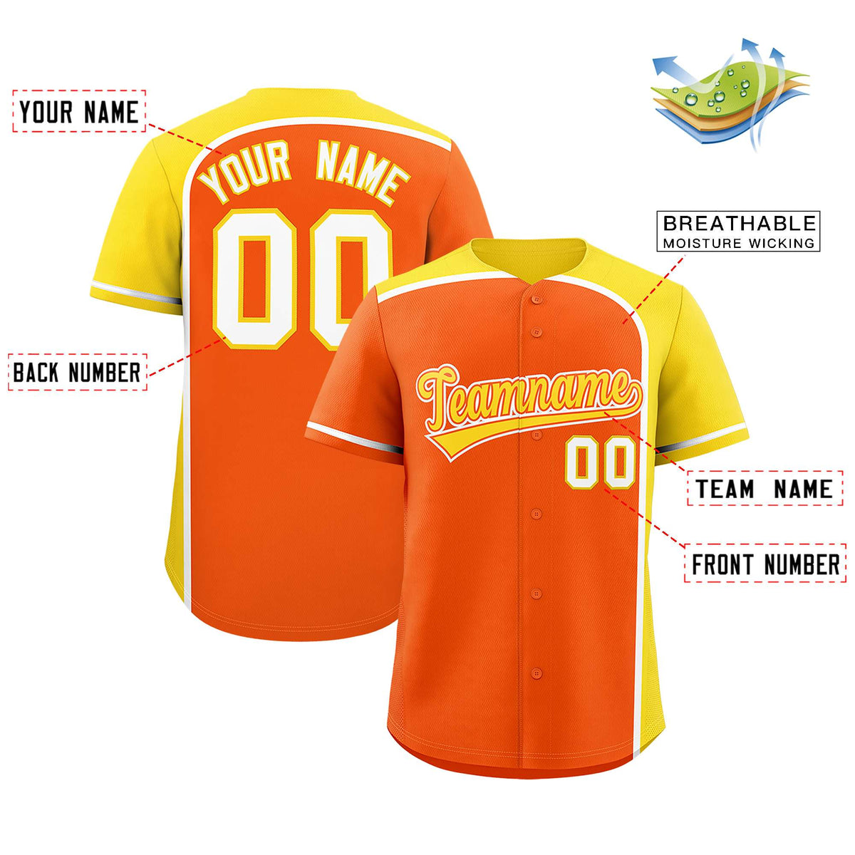 Custom Orange Gold Personalized Color Block Authentic Baseball Jersey Limited