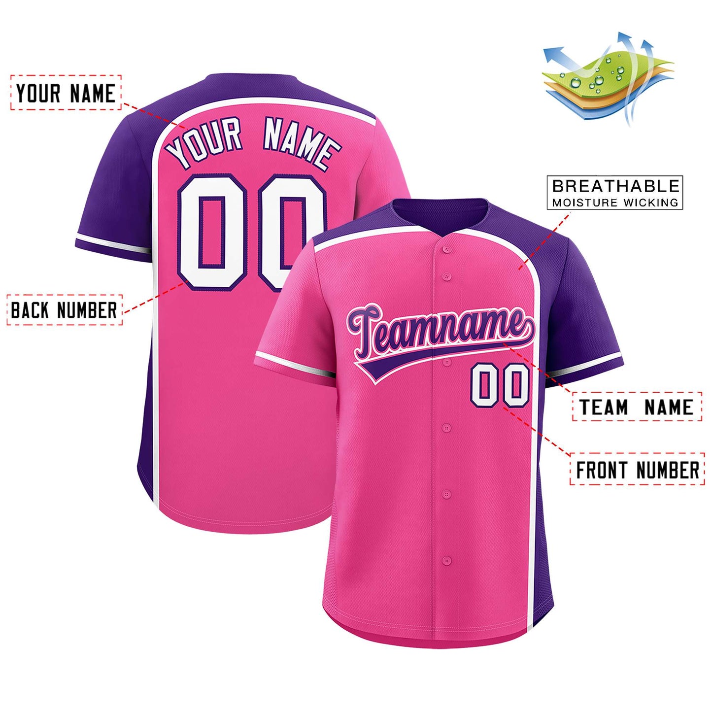 Custom Pink Purple Personalized Color Block Authentic Baseball Jersey Limited