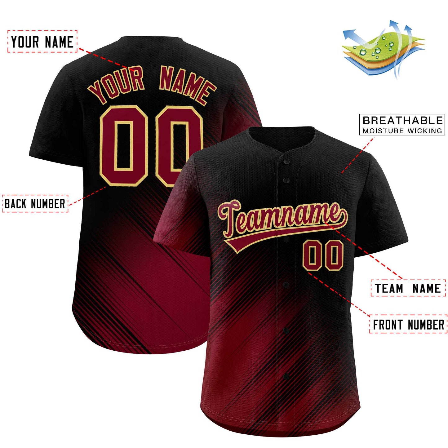 Custom Black Crimson Diagonal Stripe Personalized Gradient Fashion Baseball Jersey Limited