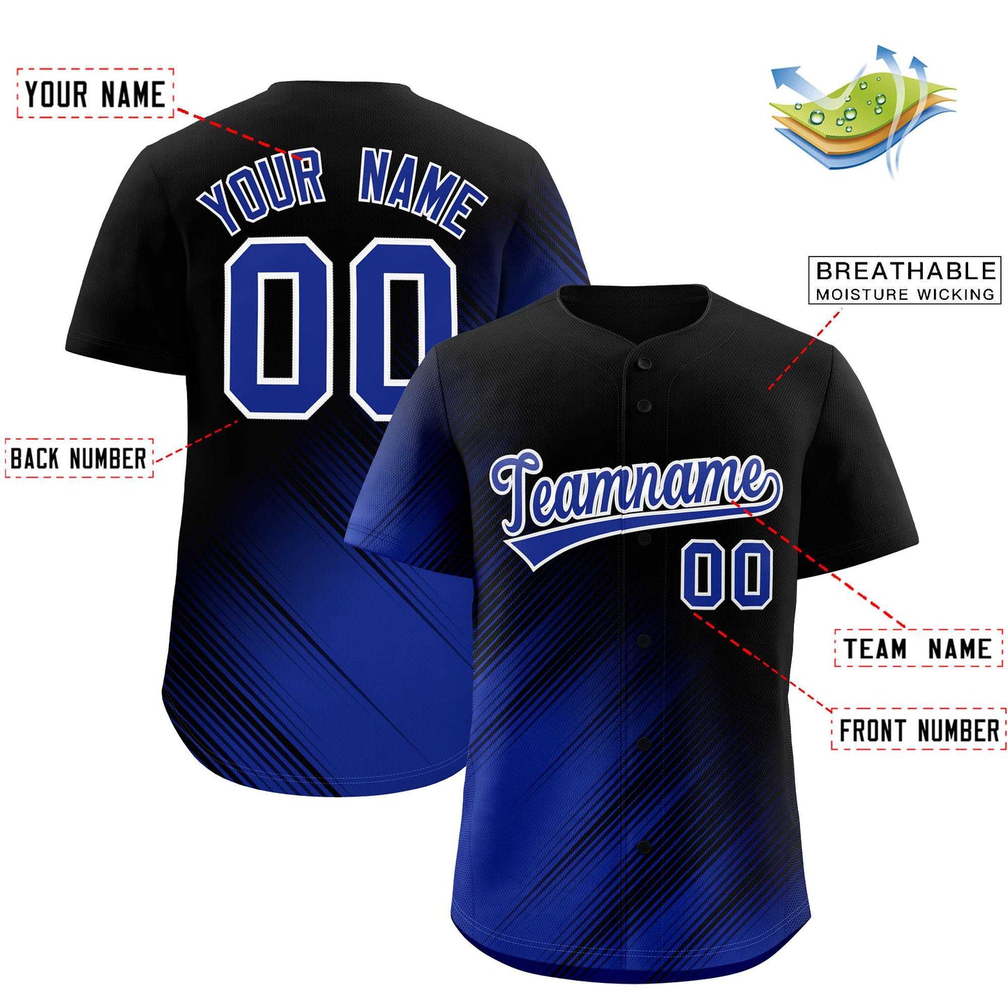 Custom Black Royal Diagonal Stripe Personalized Gradient Fashion Baseball Jersey Limited