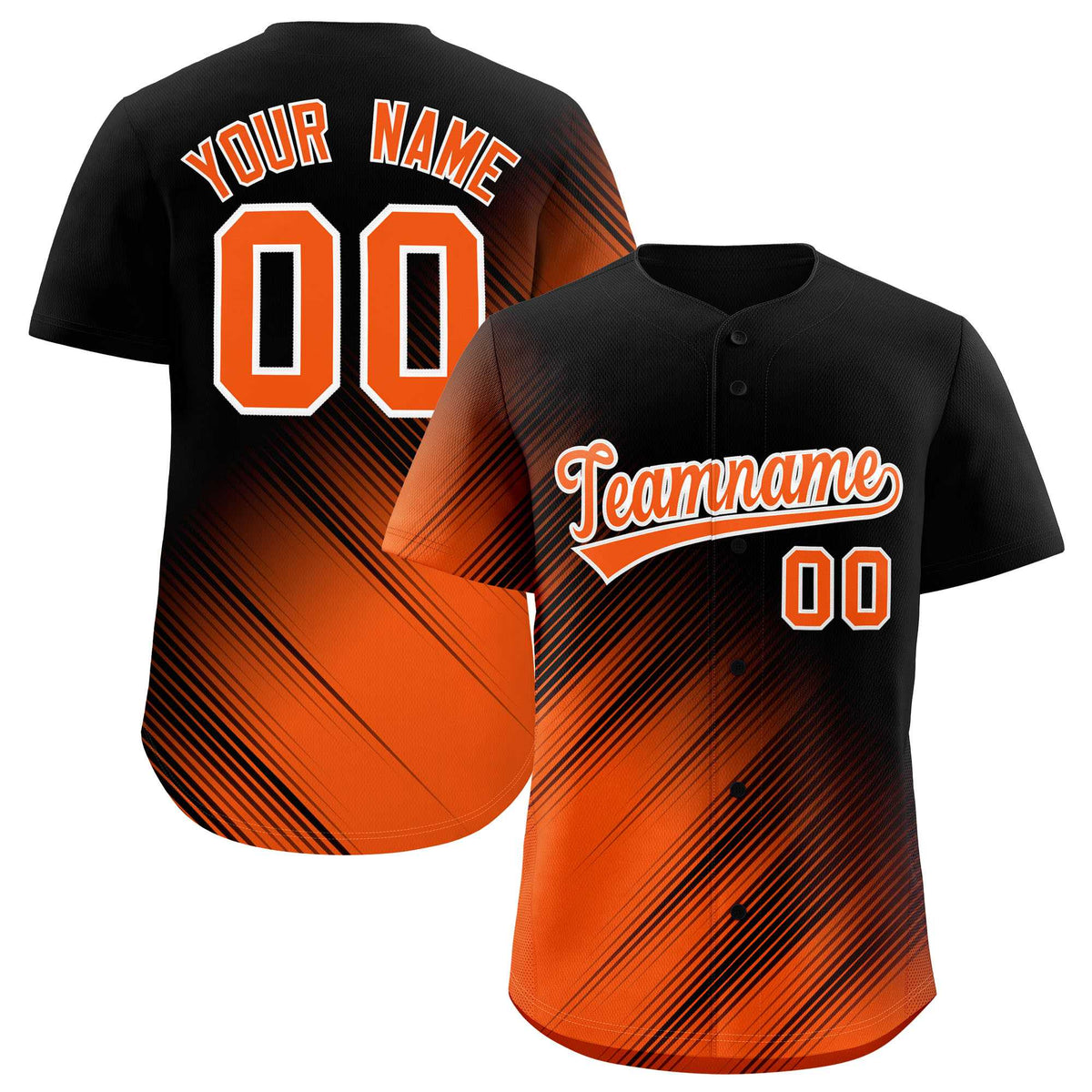 Custom Black Orange Diagonal Stripe Personalized Gradient Fashion Baseball Jersey