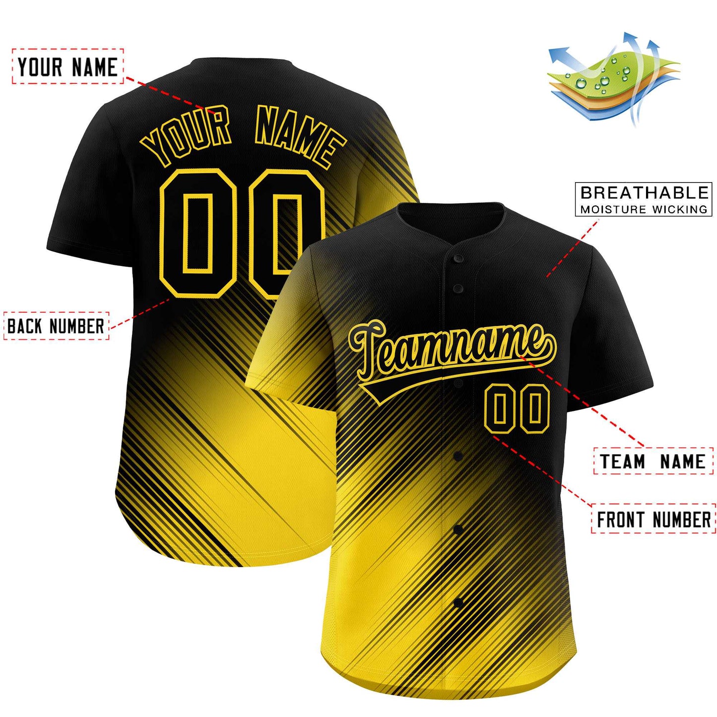 Custom Black Gold Diagonal Stripe Personalized Gradient Fashion Baseball Jersey Limited