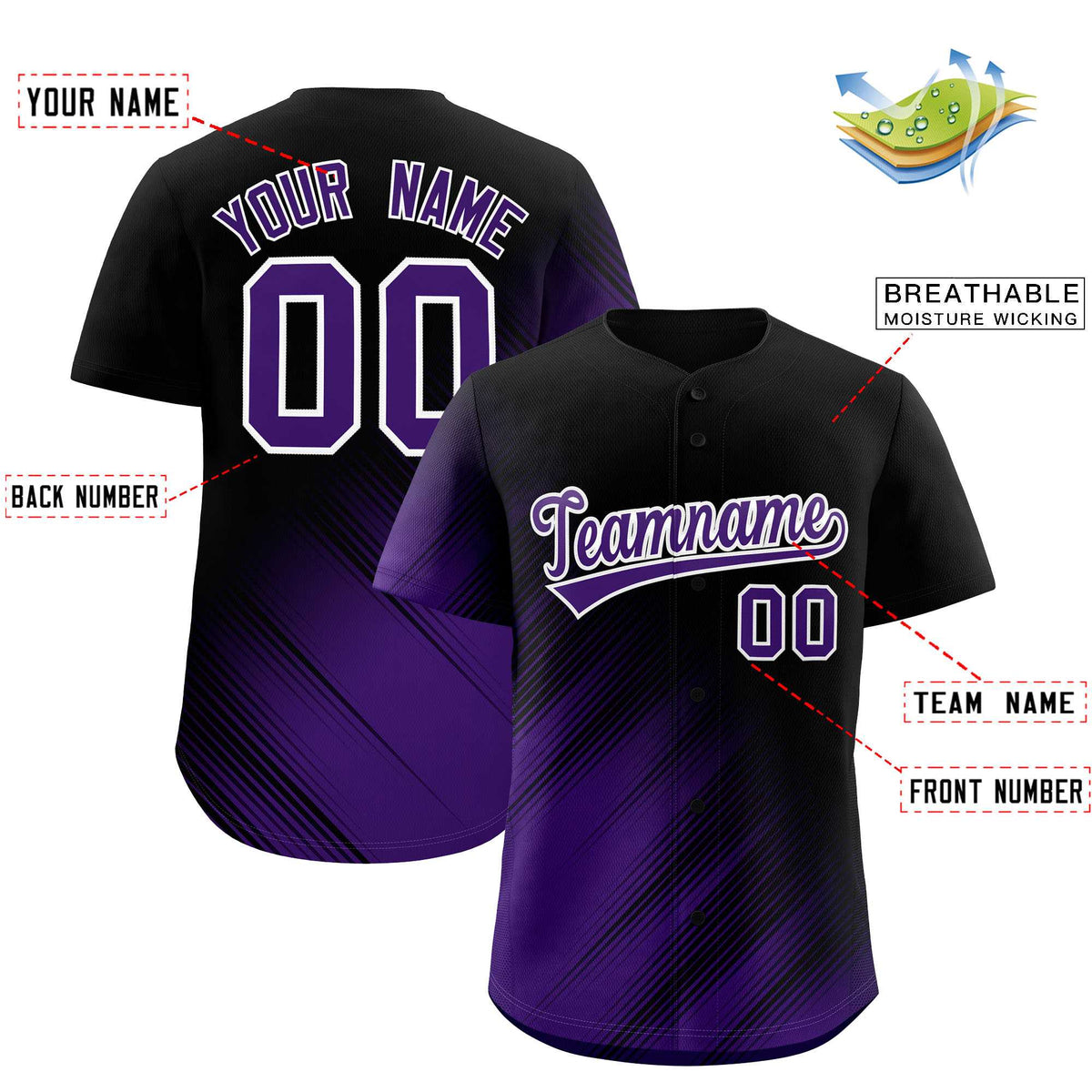 Custom Black Purple Diagonal Stripe Personalized Gradient Fashion Baseball Jersey Limited