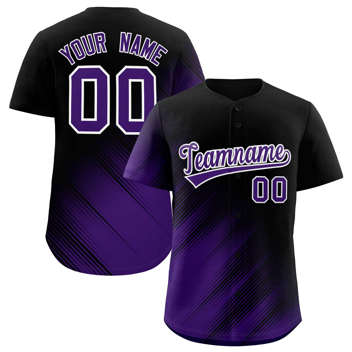 Custom Black Purple Diagonal Stripe Personalized Gradient Fashion Baseball Jersey
