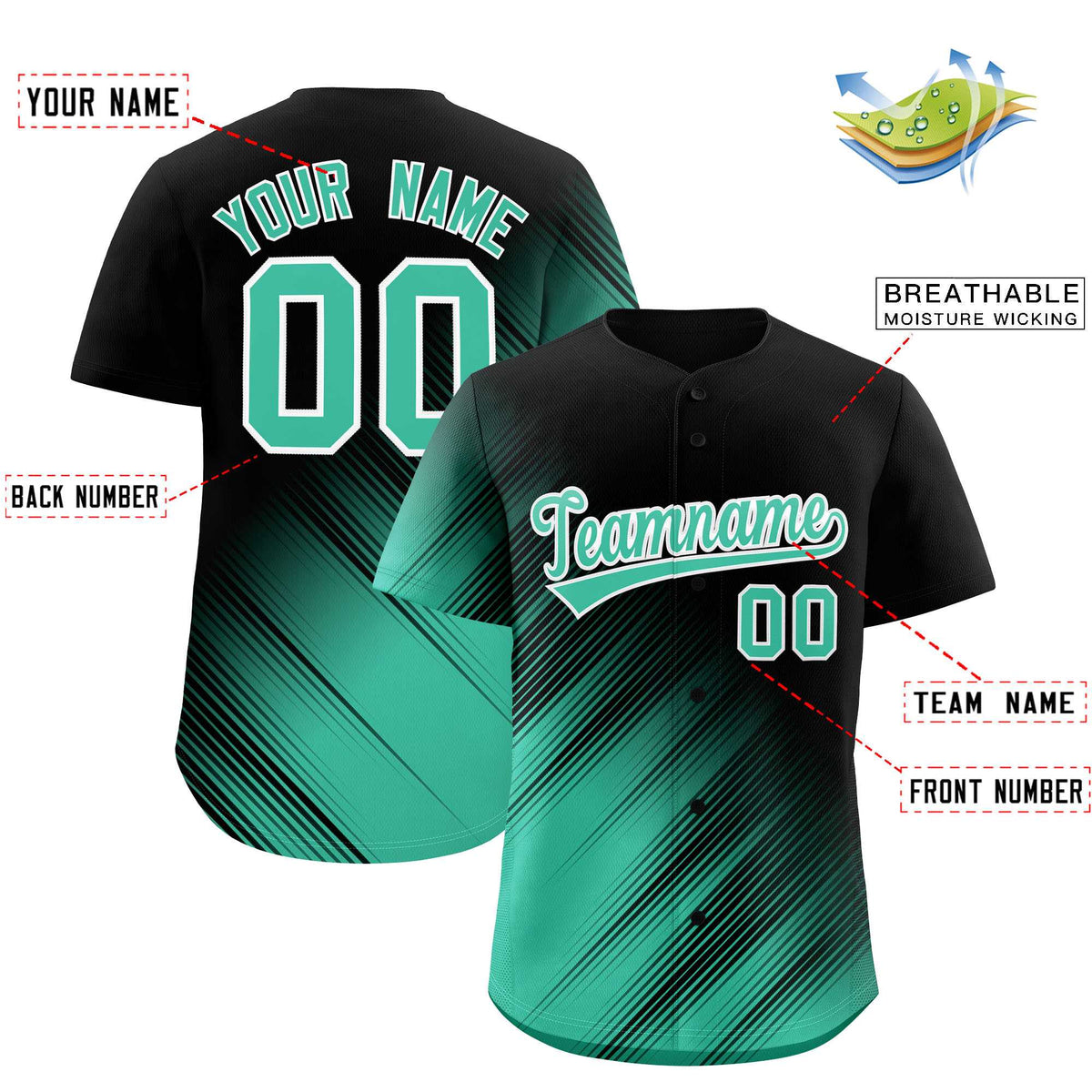 Custom Black Bright Green Diagonal Stripe Personalized Gradient Fashion Baseball Jersey Limited