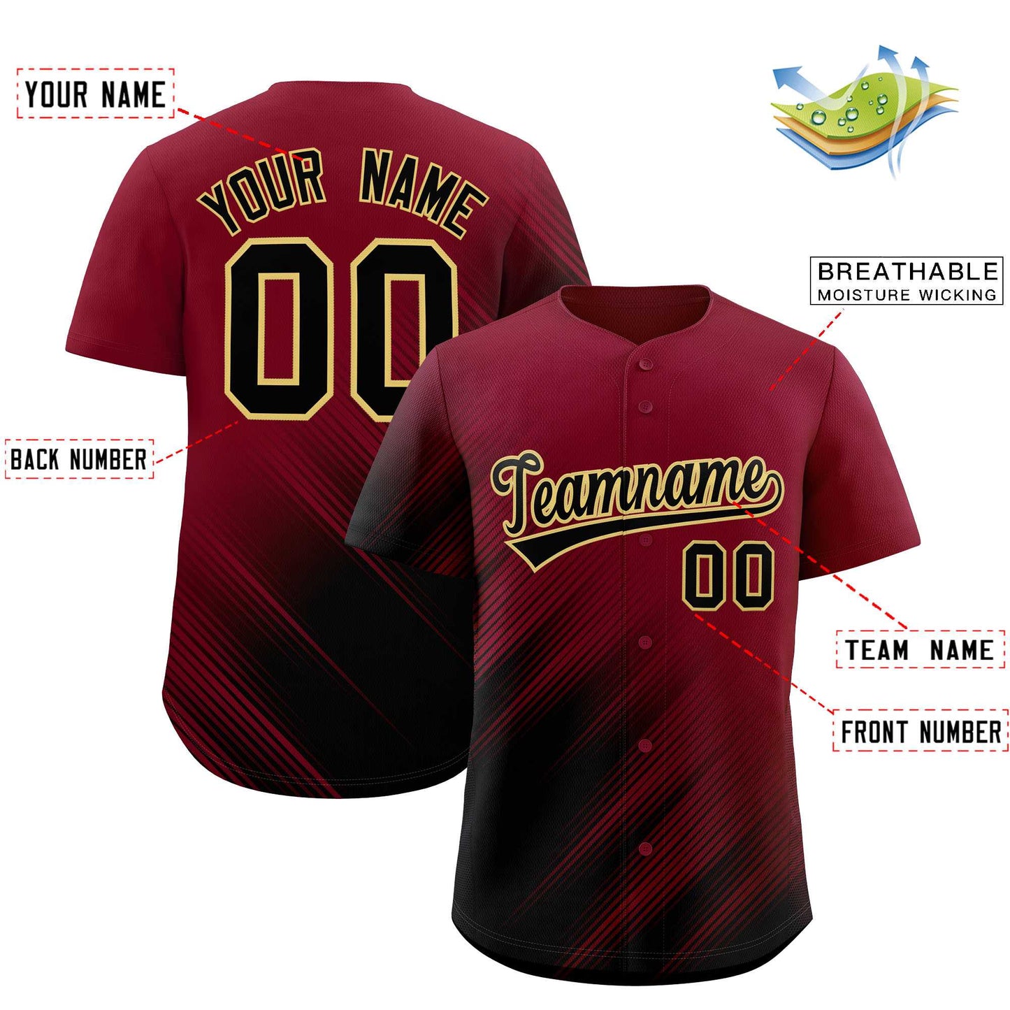 Custom Crimson Black Diagonal Stripe Personalized Gradient Fashion Baseball Jersey Limited