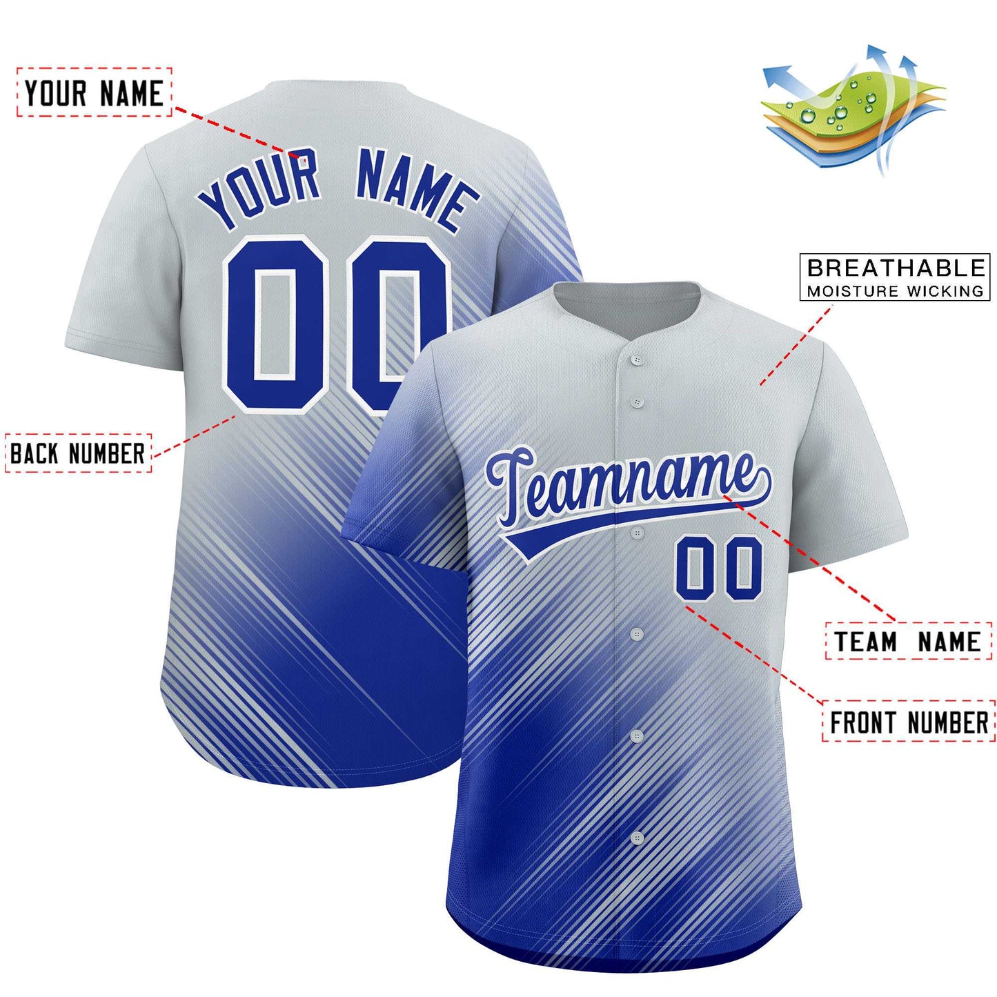 Custom Silver Royal Diagonal Stripe Personalized Gradient Fashion Baseball Jersey Limited