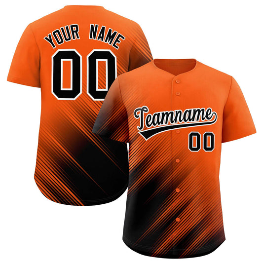 Custom Orange Black Diagonal Stripe Personalized Gradient Fashion Baseball Jersey