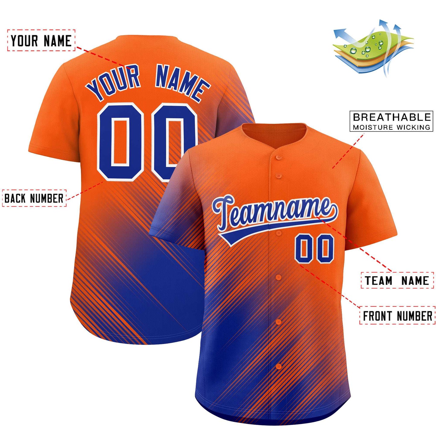 Custom Orange Royal Diagonal Stripe Personalized Gradient Fashion Baseball Jersey Limited
