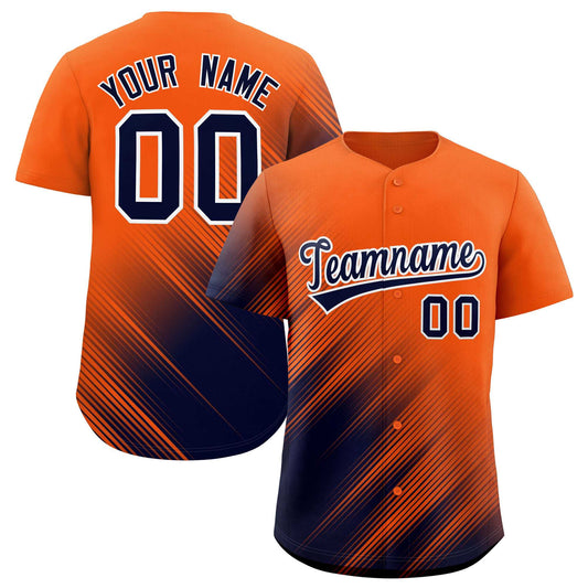 Custom Orange Navy Diagonal Stripe Personalized Gradient Fashion Baseball Jersey