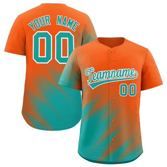 Custom Orange Aqua Diagonal Stripe Personalized Gradient Fashion Baseball Jersey