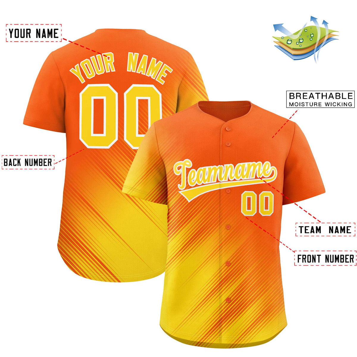 Custom Orange Gold Diagonal Stripe Personalized Gradient Fashion Baseball Jersey Limited