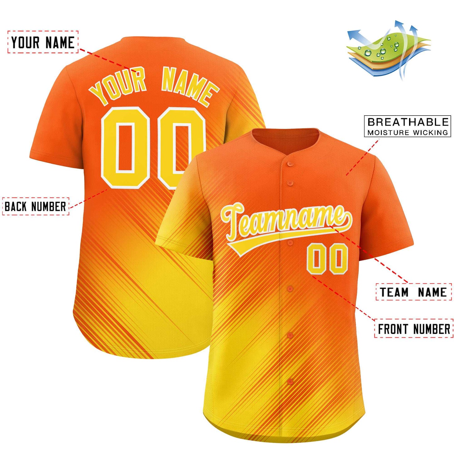 Custom Orange Gold Diagonal Stripe Personalized Gradient Fashion Baseball Jersey Limited