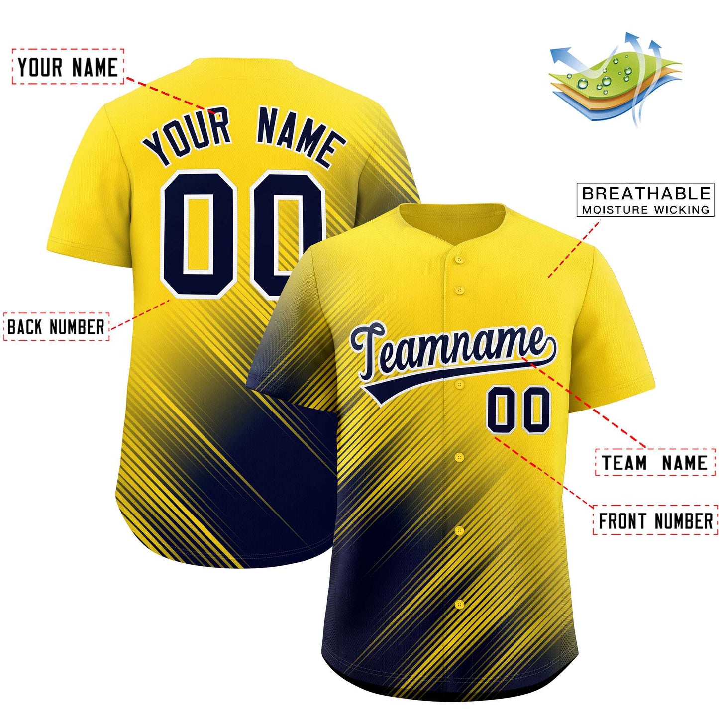 Custom Gold Navy Diagonal Stripe Personalized Gradient Fashion Baseball Jersey Limited