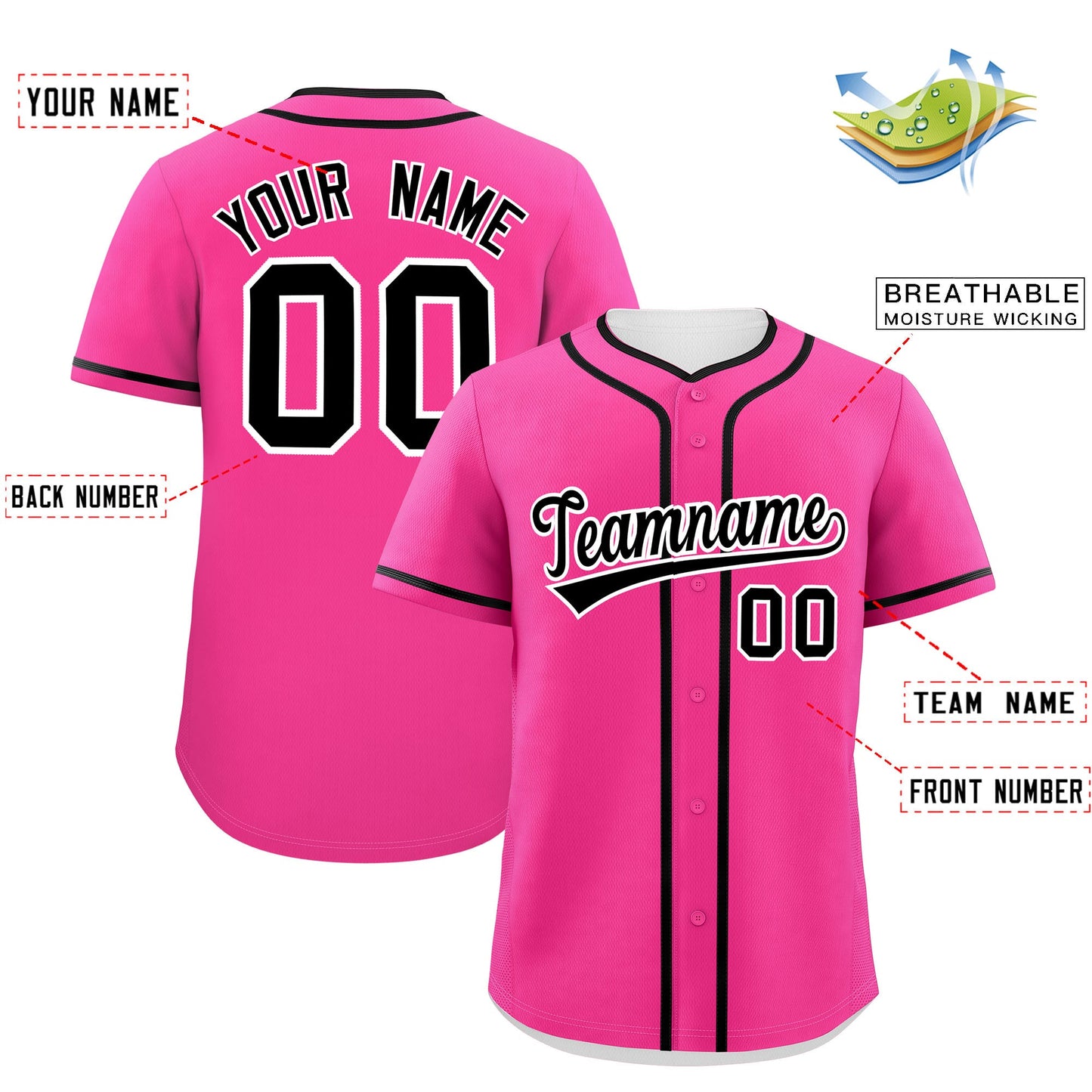 Custom Pink Black Personalized Classic Authentic Baseball Jersey Limited