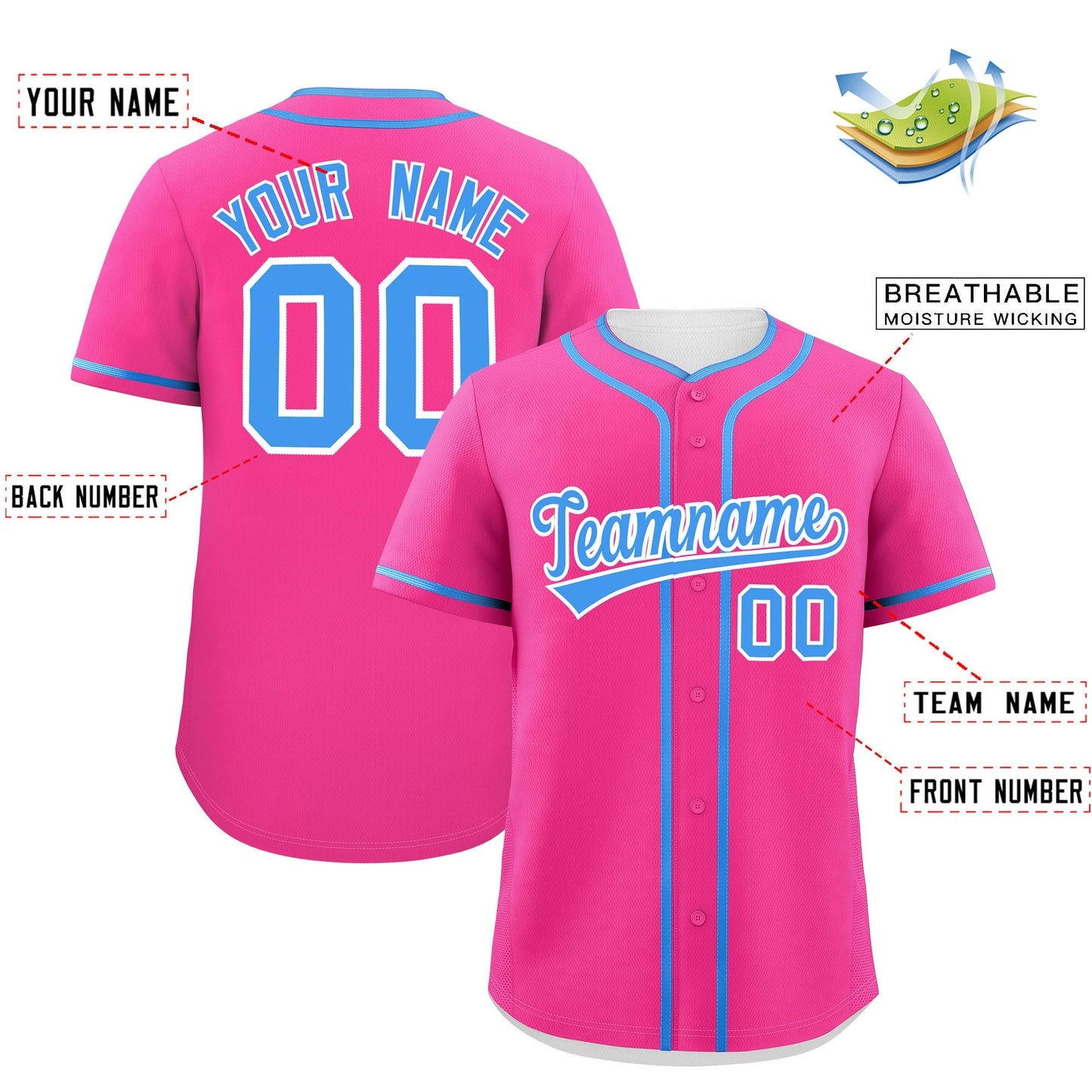 Custom Pink Powder Blue Personalized Classic Authentic Baseball Jersey Limited