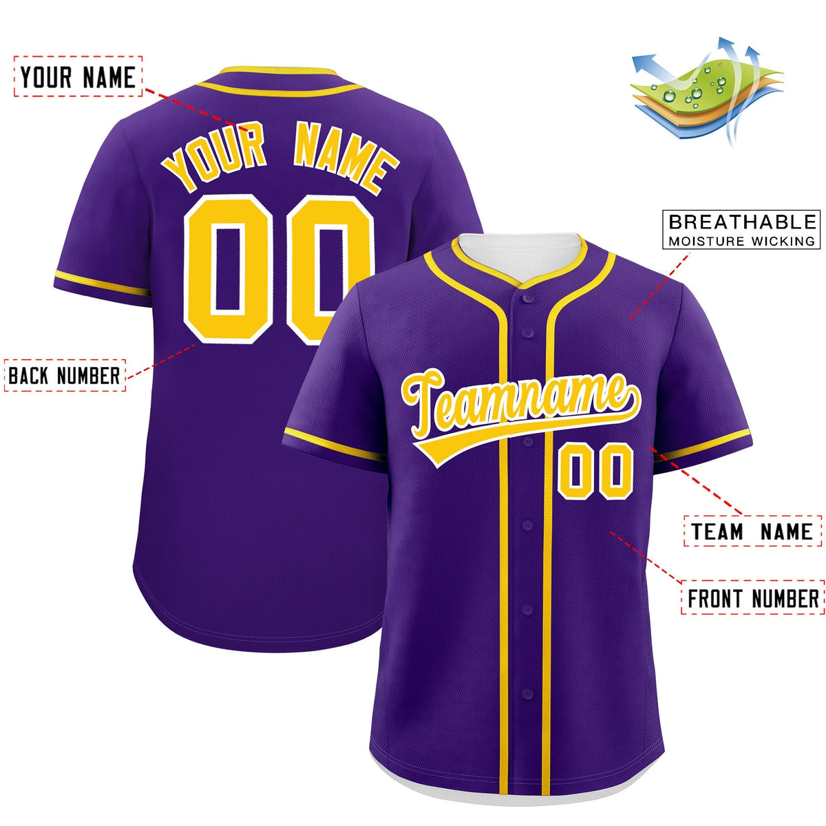 Custom Purple Gold Personalized Classic Authentic Baseball Jersey Limited