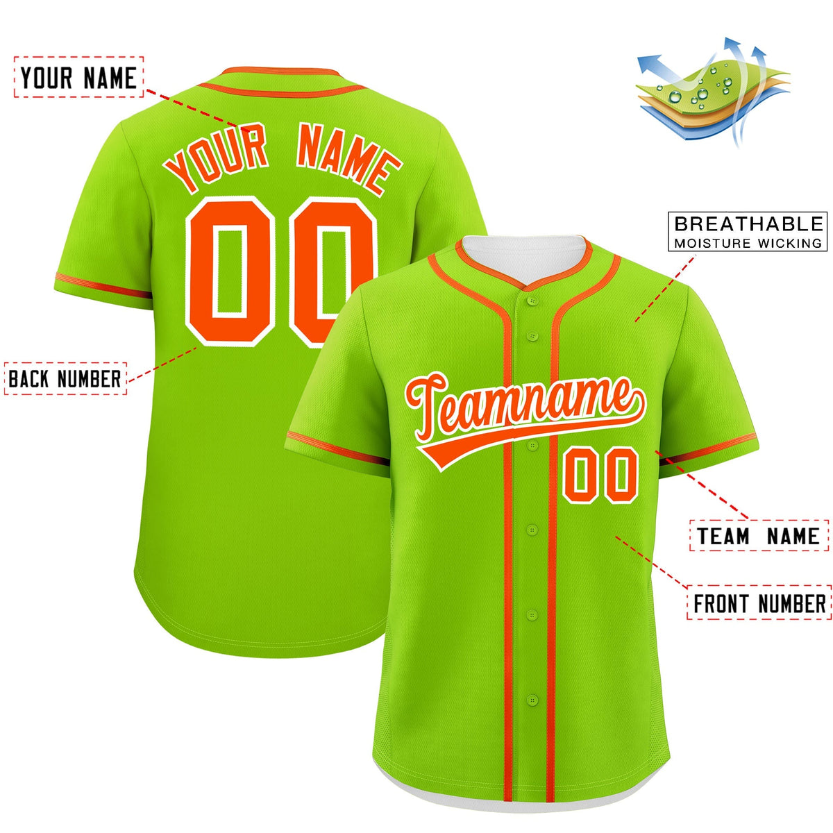 Custom Neon Green Orange Personalized Classic Authentic Baseball Jersey Limited