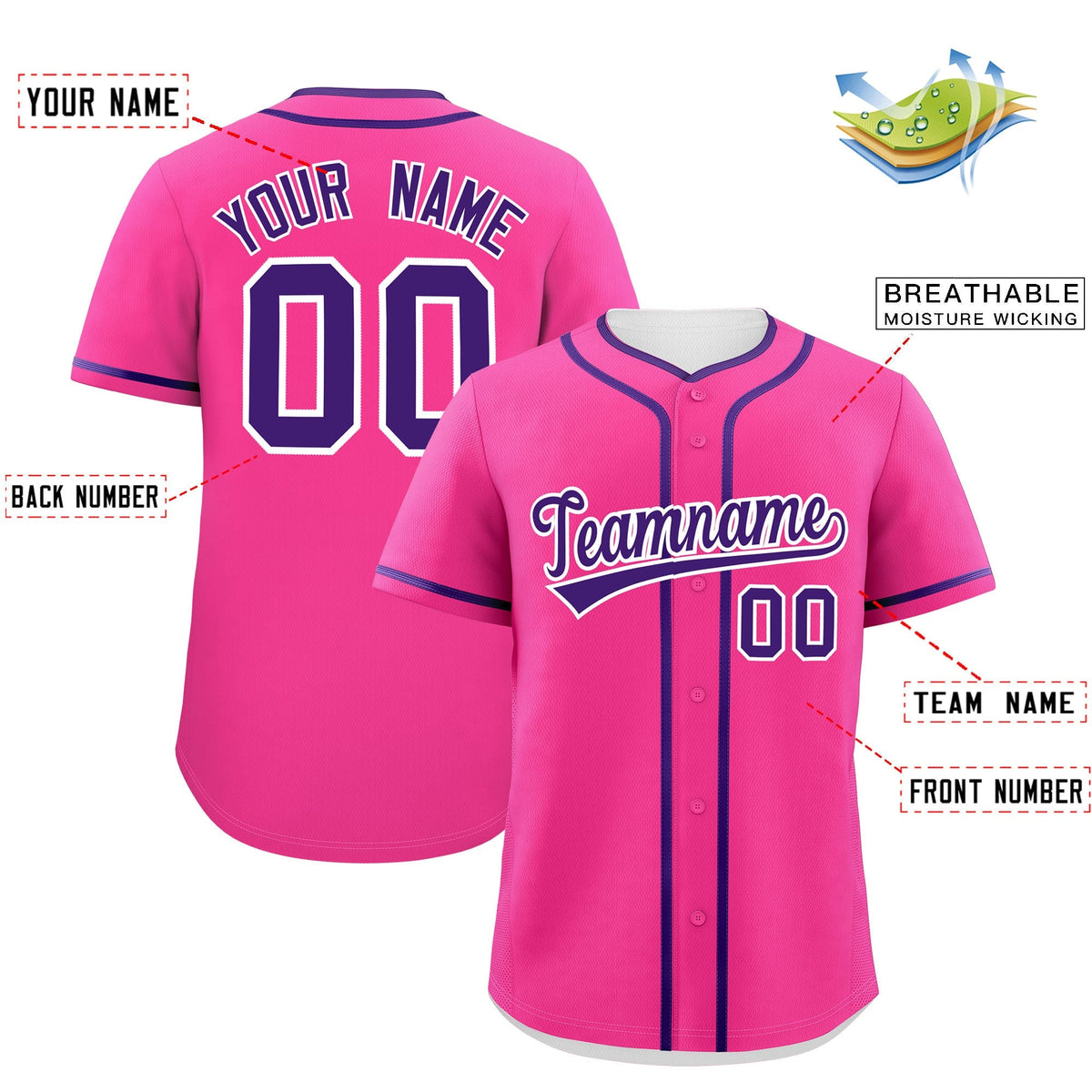 Custom Pink Purple Personalized Classic Authentic Baseball Jersey Limited