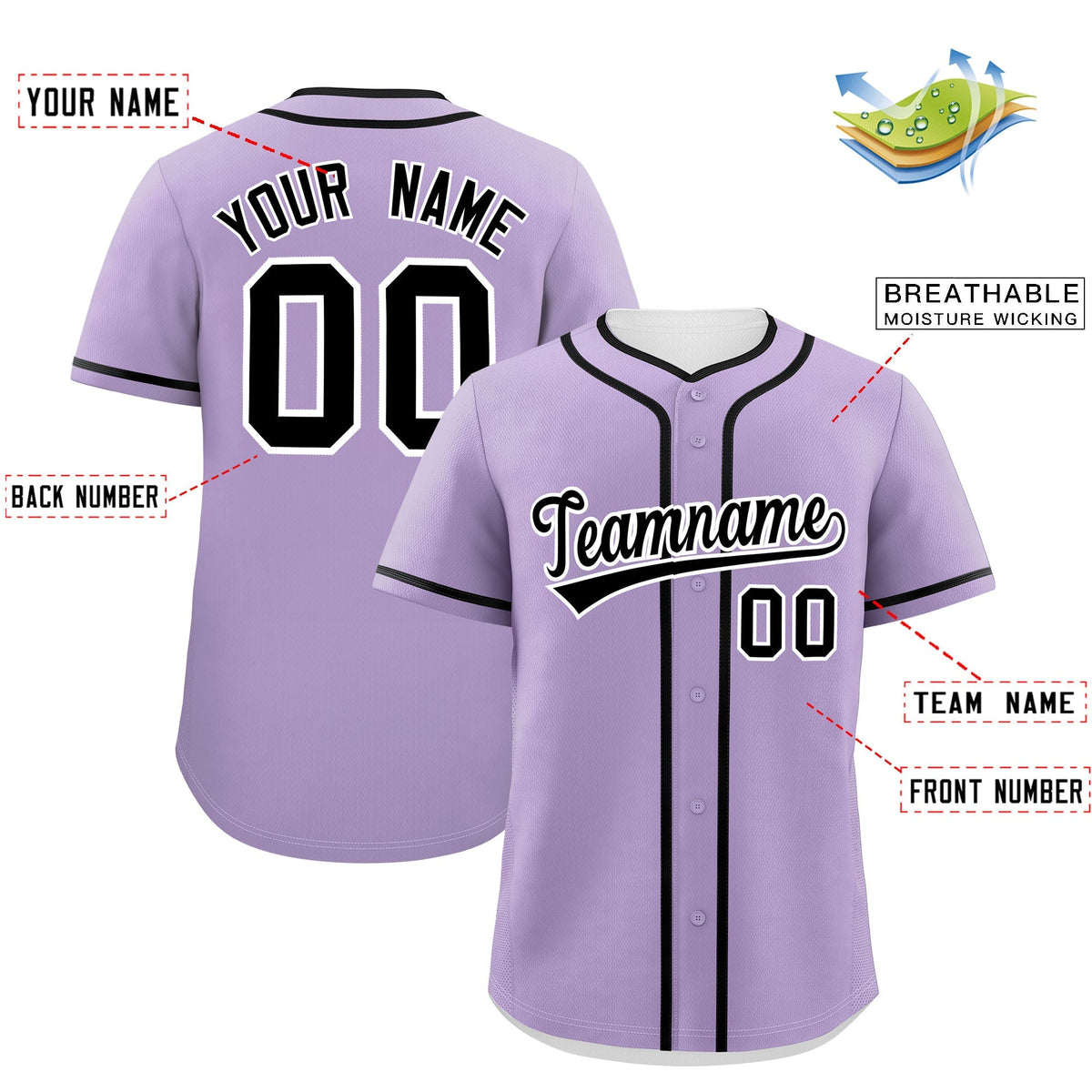 Custom Light Purple Black Personalized Classic Authentic Baseball Jersey Limited