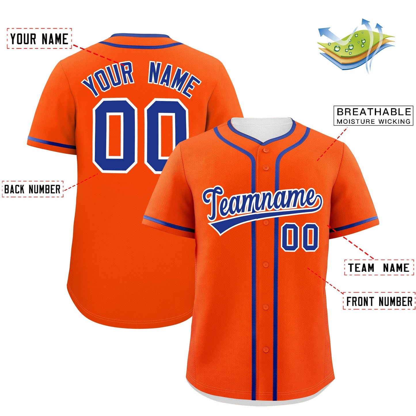 Custom Orange Royal Personalized Classic Authentic Baseball Jersey Limited