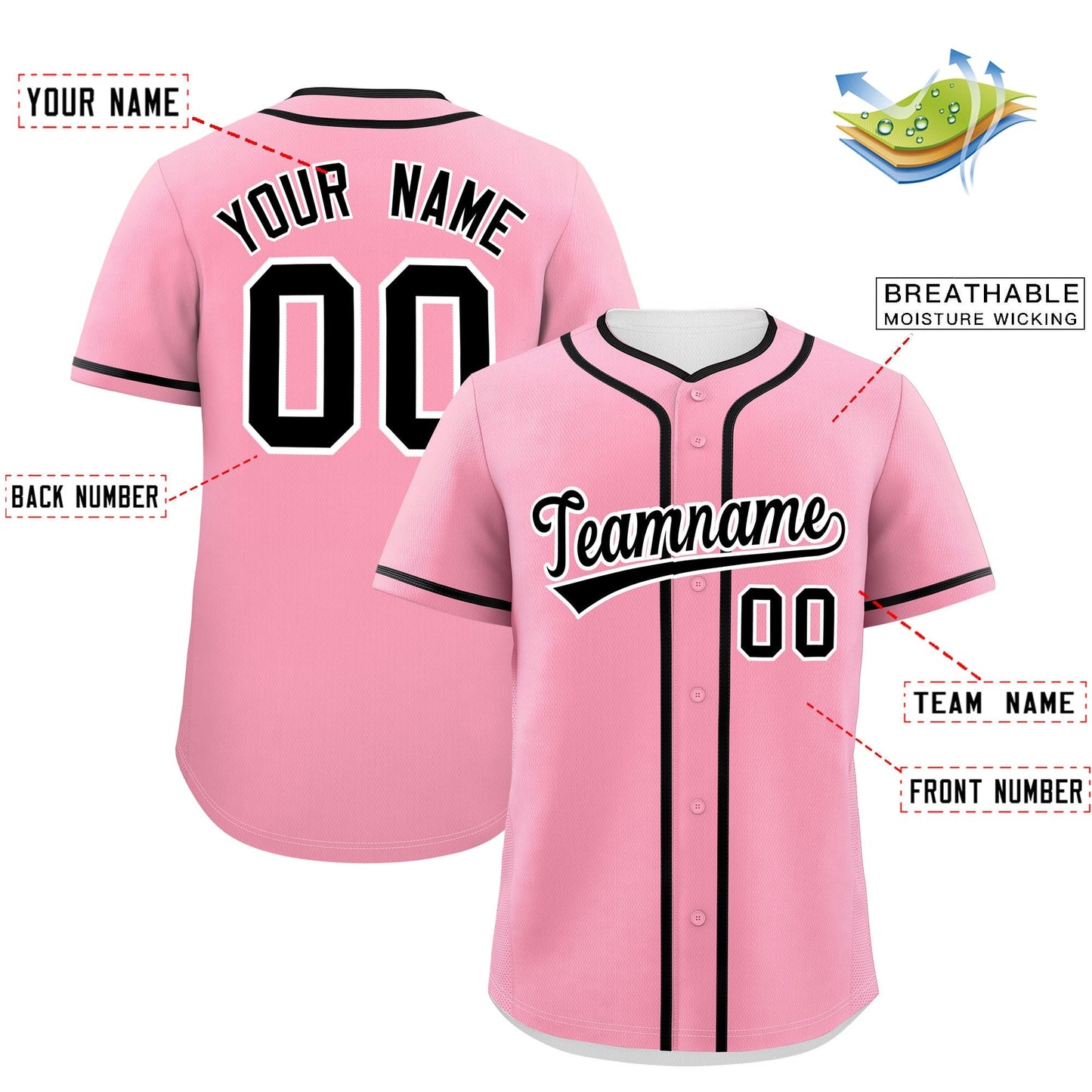 Custom Light Pink Black Personalized Classic Authentic Baseball Jersey Limited