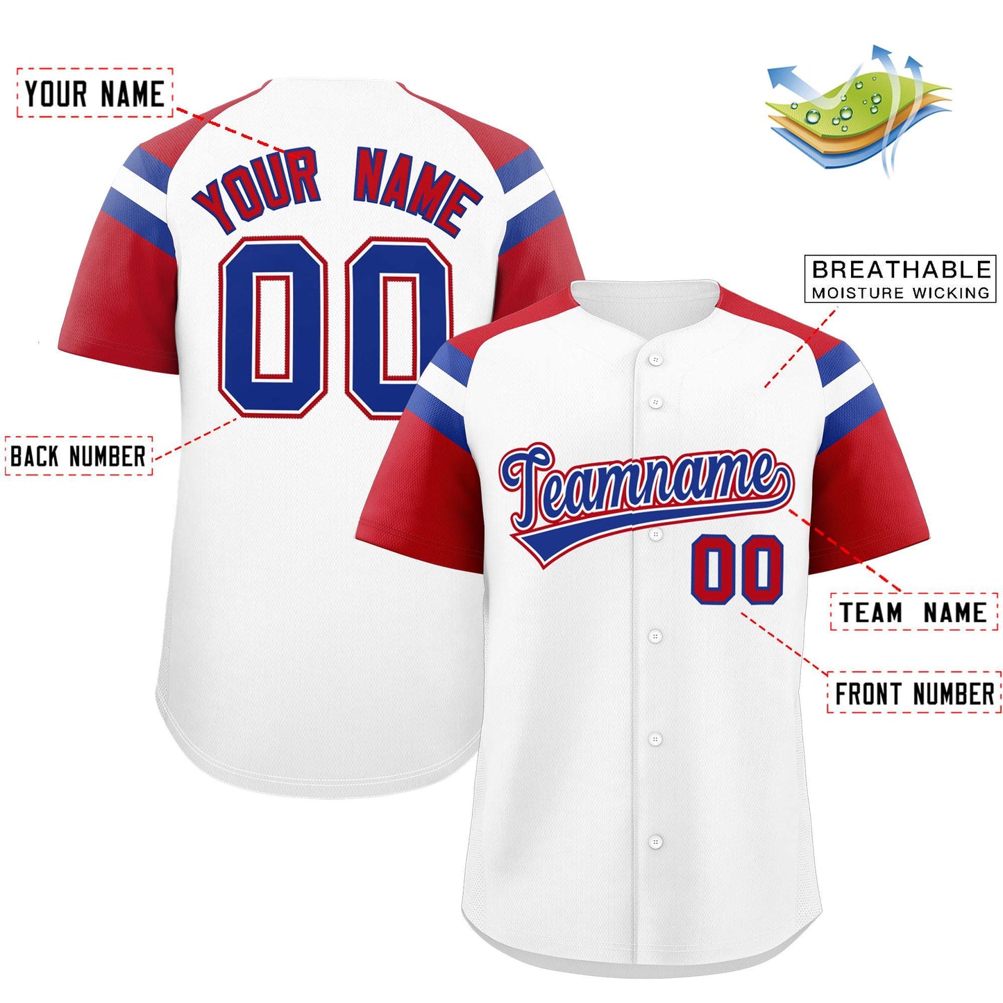 Custom White Red Contrast Raglan Sleeves Authentic Baseball Jersey Limited