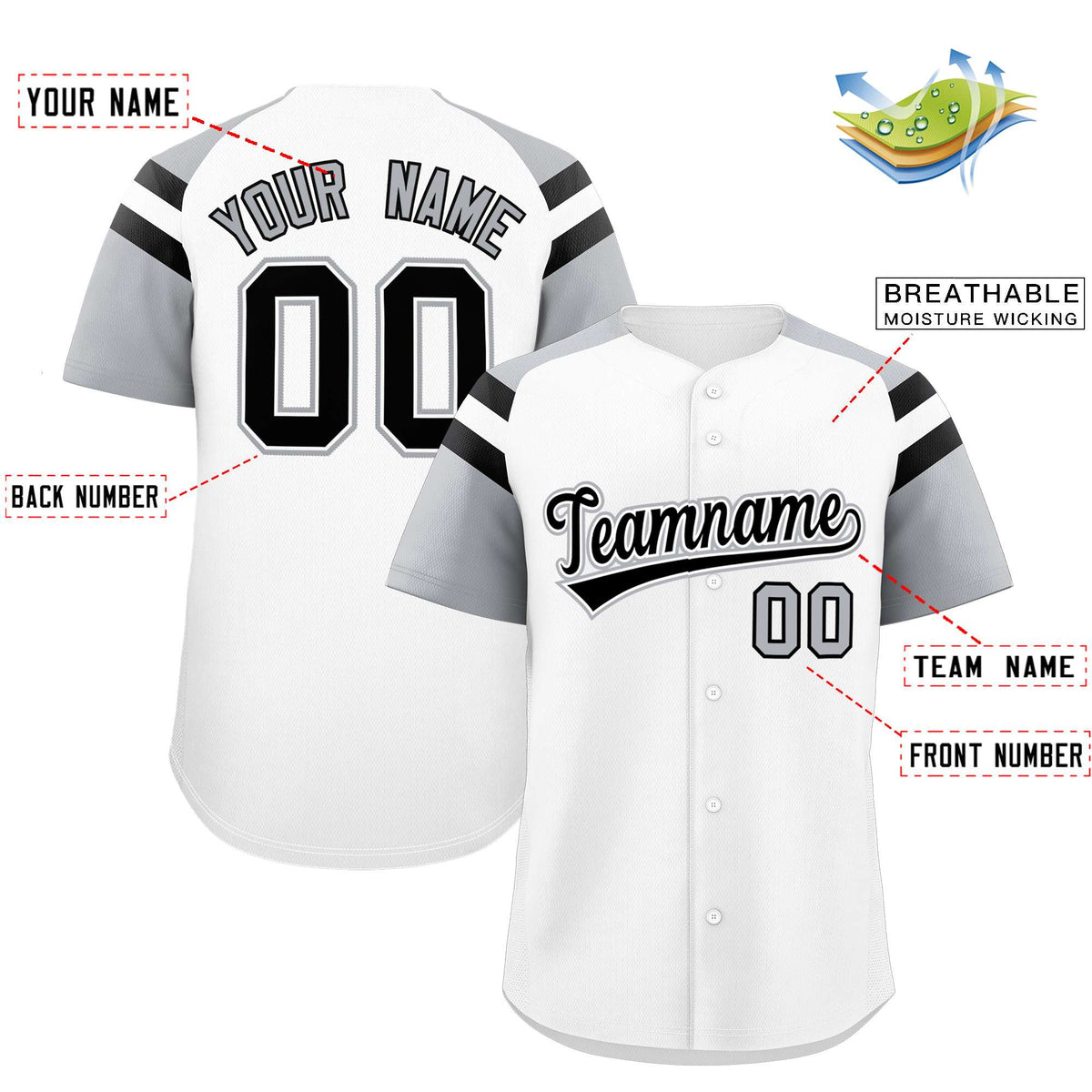 Custom White Silver Contrast Raglan Sleeves Authentic Baseball Jersey Limited