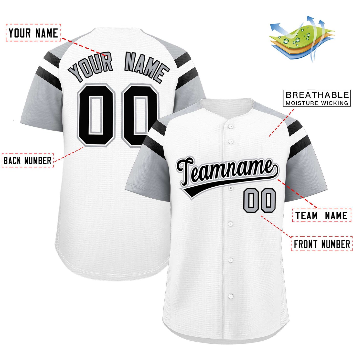 Custom White Silver Contrast Raglan Sleeves Authentic Baseball Jersey Limited