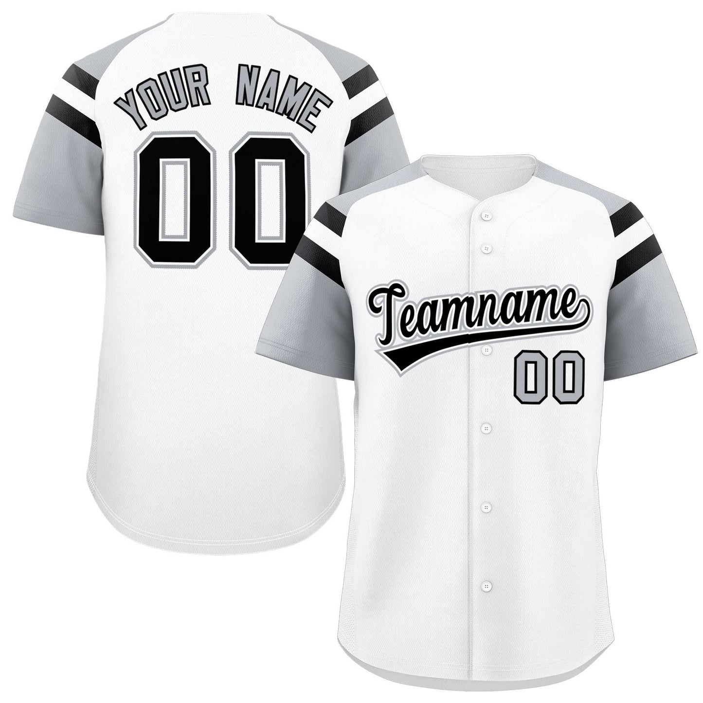 Custom White Silver Contrast Raglan Sleeves Authentic Baseball Jersey