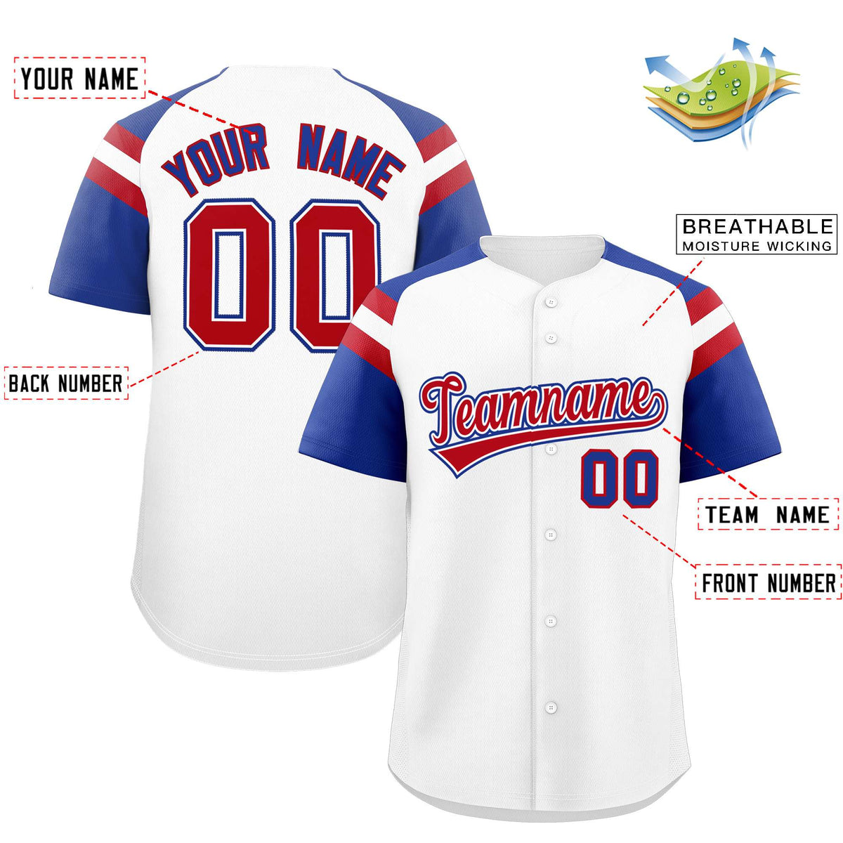 Custom White Royal Contrast Raglan Sleeves Authentic Baseball Jersey Limited