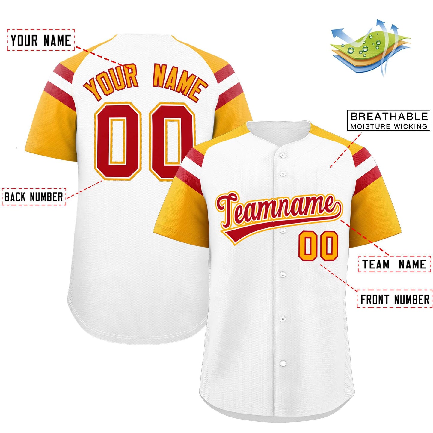 Custom White Yellow Contrast Raglan Sleeves Authentic Baseball Jersey Limited