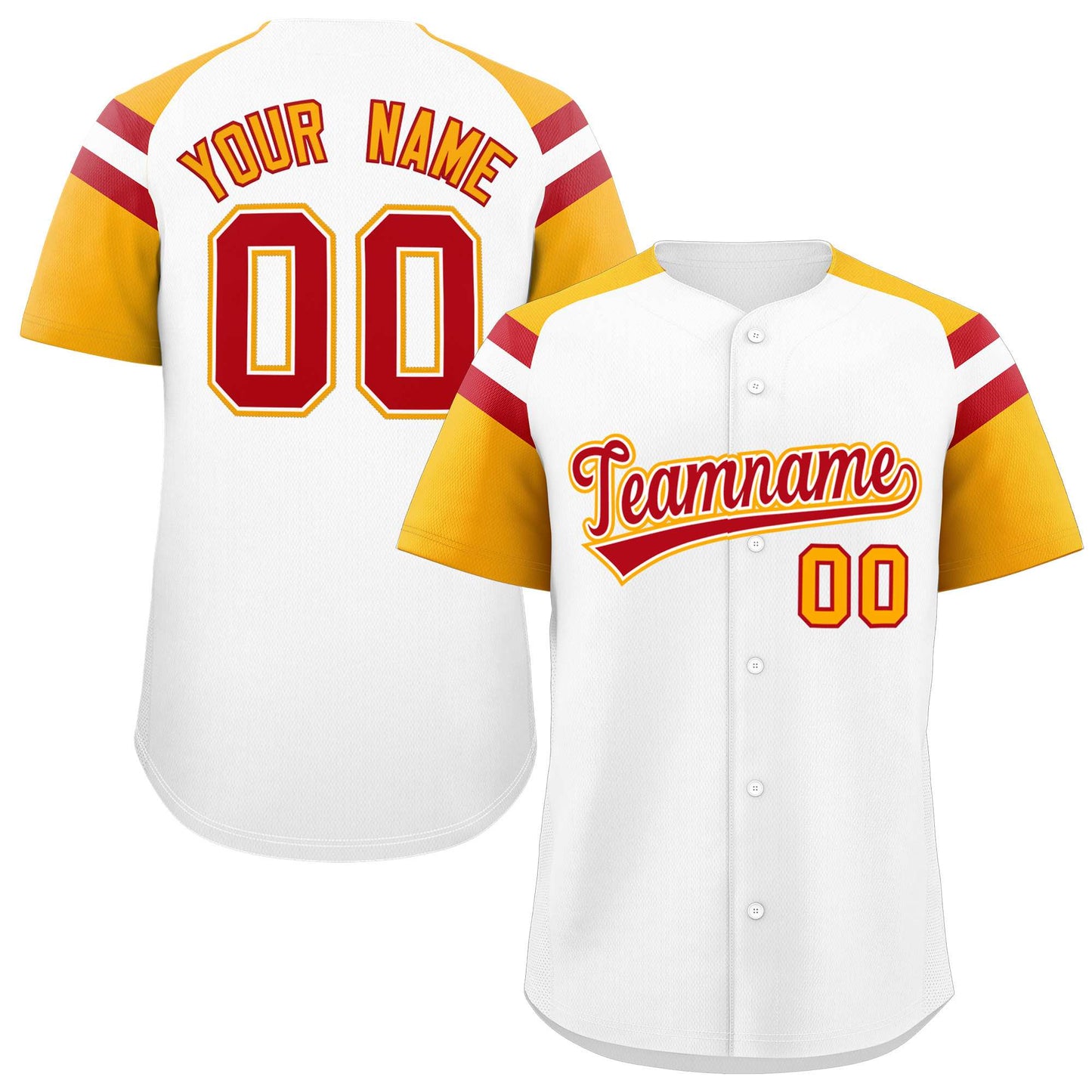 Custom White Yellow Contrast Raglan Sleeves Authentic Baseball Jersey
