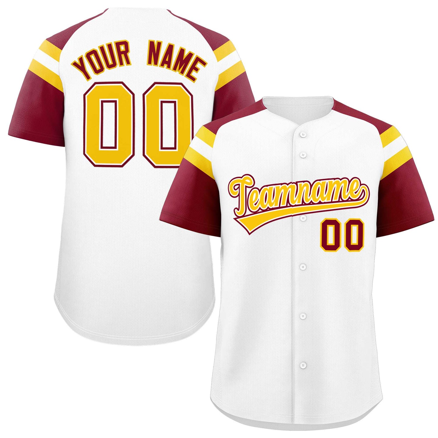 Custom White Crimson Contrast Raglan Sleeves Authentic Baseball Jersey