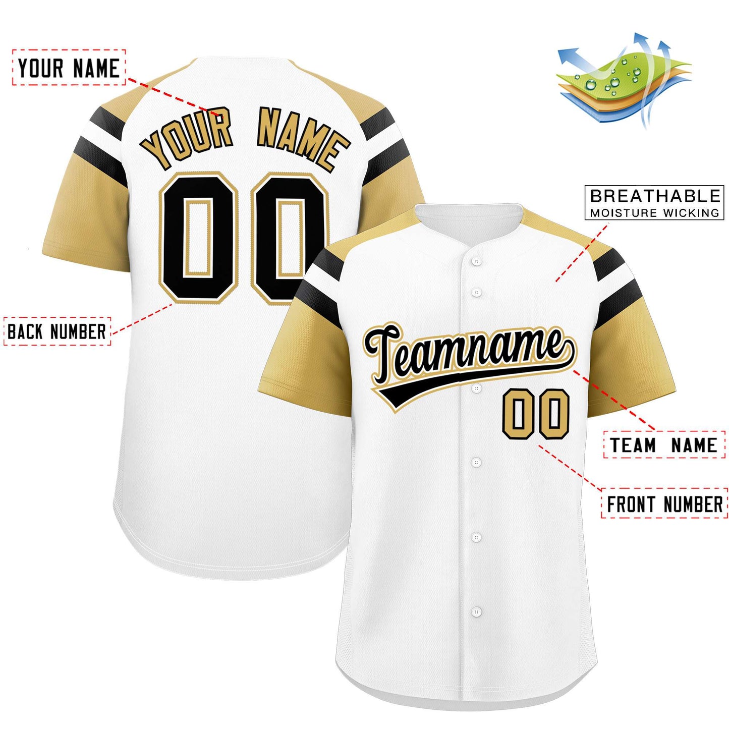 Custom White Old Gold Contrast Raglan Sleeves Authentic Baseball Jersey Limited