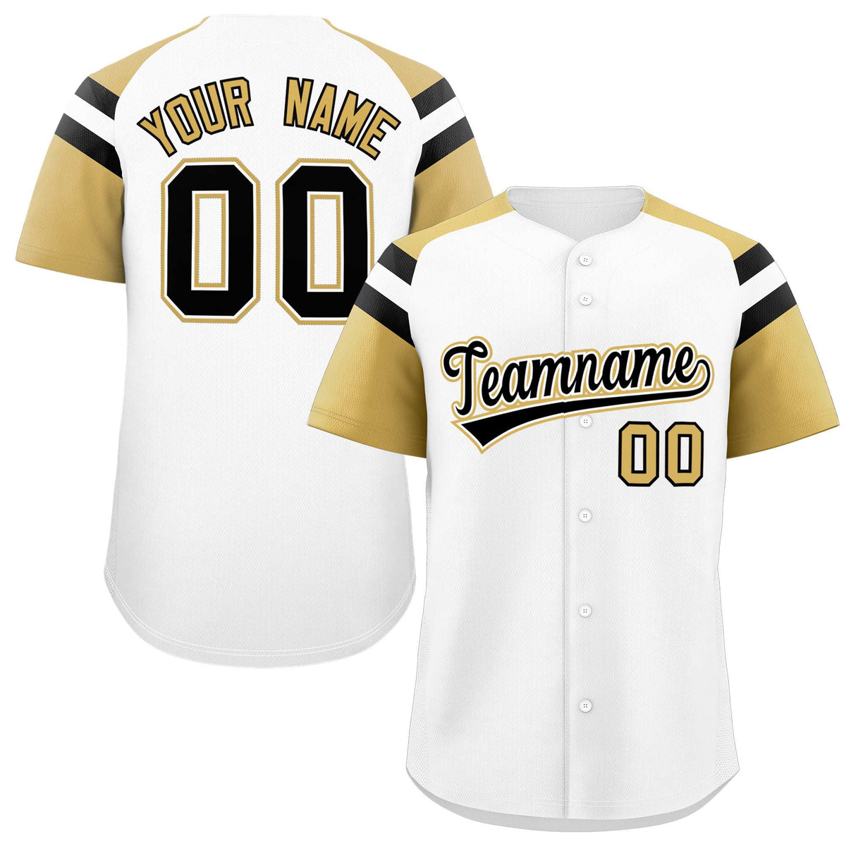 Custom White Old Gold Contrast Raglan Sleeves Authentic Baseball Jersey