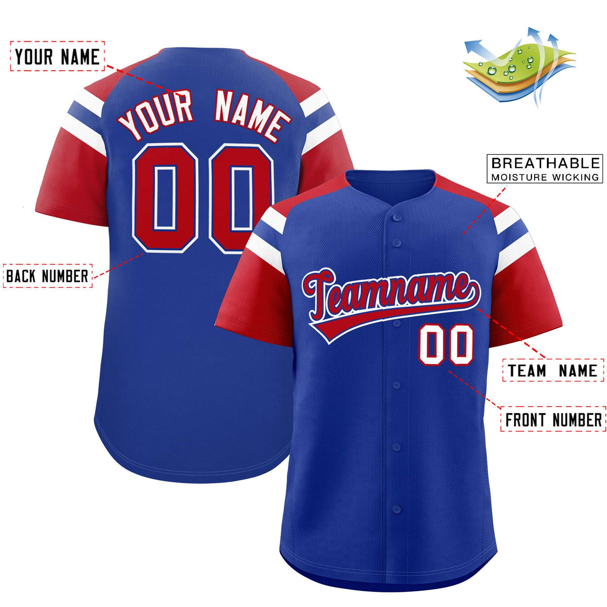 Custom Royal Red Contrast Raglan Sleeves Authentic Baseball Jersey Limited